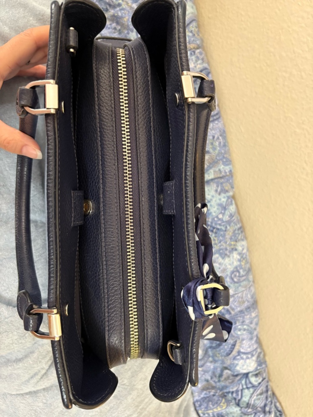 kate spade Leila Blue Floral Embroidered Top-Handle Bag with Crossbody Strap EUC - Picture 6 of 16